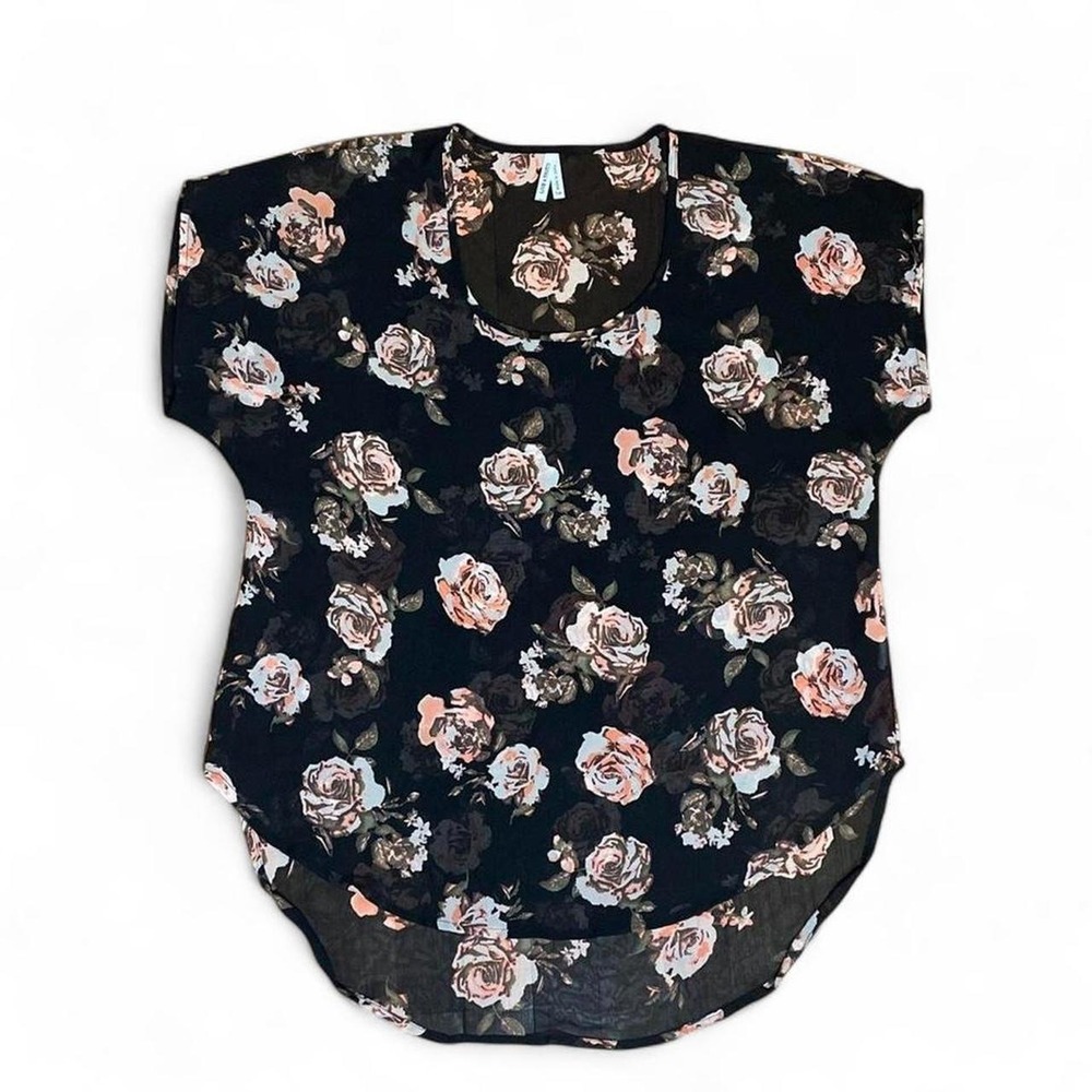 Floral Sheer High-Low Blouse, Live 4 Truth, Women's 1X, Black, Fairy Grunge Boho - Picture 2 of 8